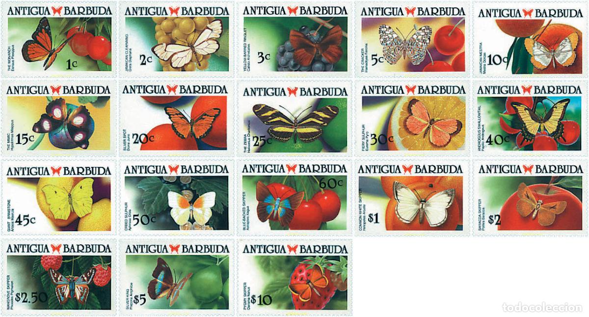 Sellos: 94086 MNH ANTIGUA Y BARBUDA 1988 MARIPOSAS Y FRUTOS