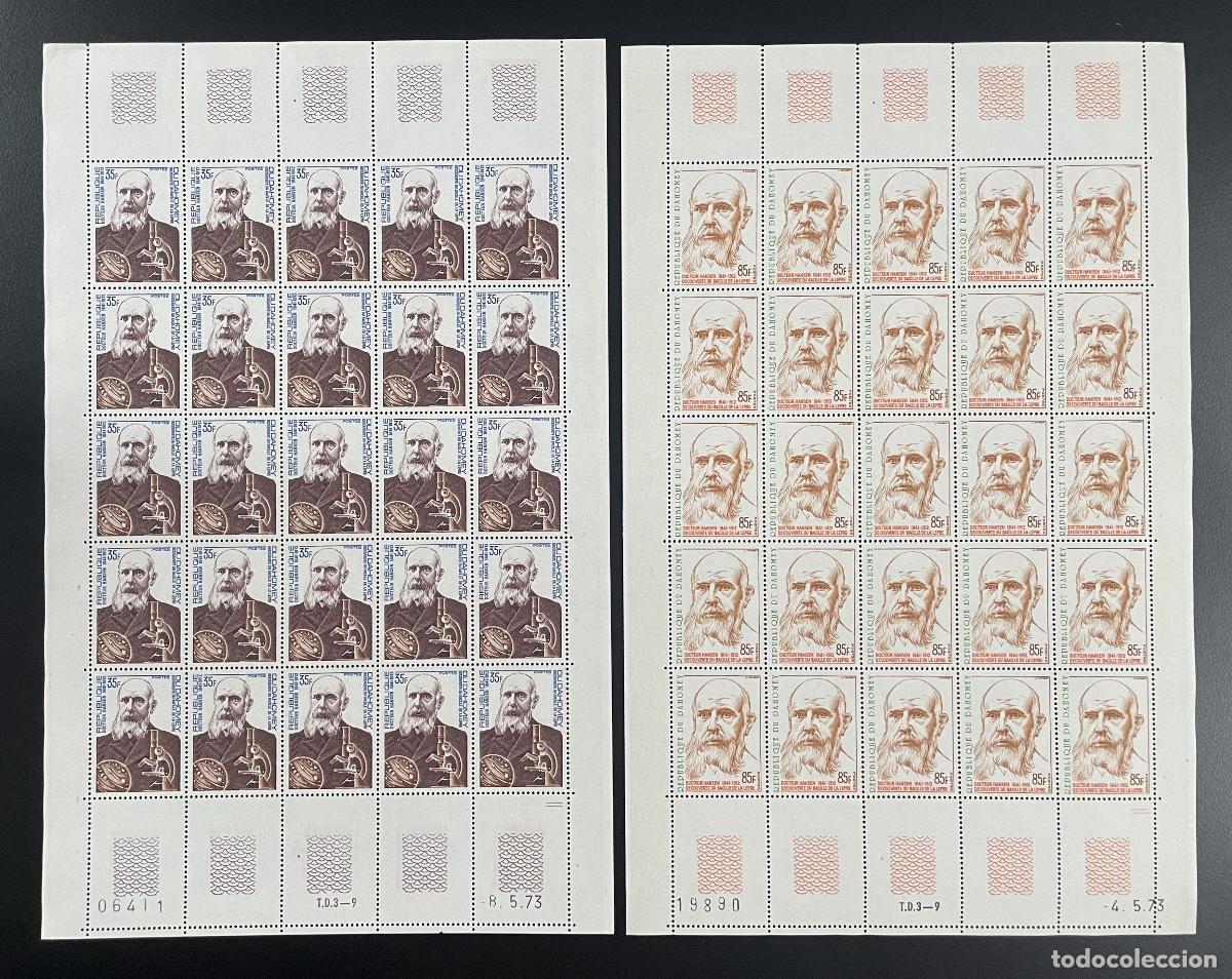 Sellos: Dahomey 1973 YT 319-320 tabl&oacute;n Dr. Hansen microscopio lepra medicina