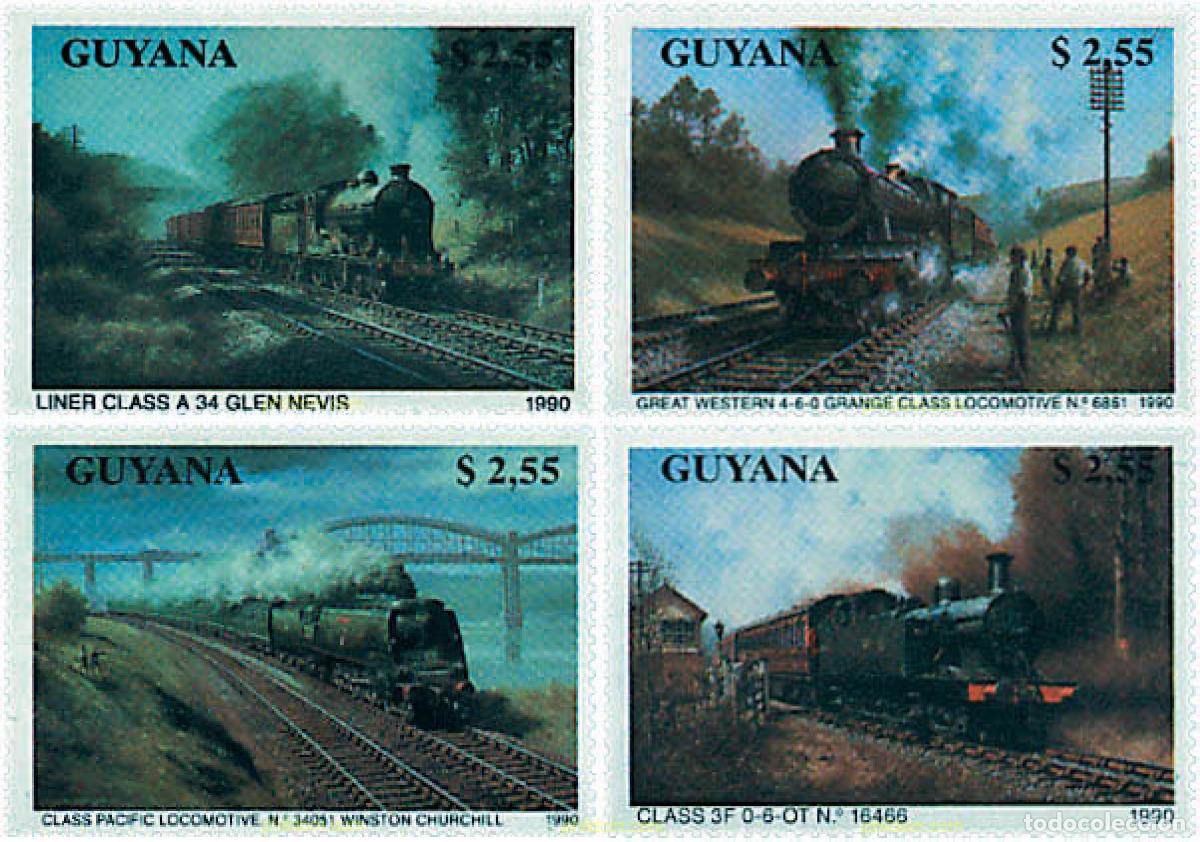 Sellos: 354155 MNH GUYANA 1990 LOCOMOTORAS DE VAPOR
