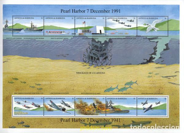 Sellos: 60883 MNH ANTIGUA Y BARBUDA 1991 50 ANIVERSARIO DEL ATAQUE JAPONES A PEARL HARBOR