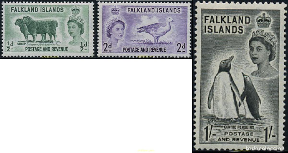 Sellos: 614193 MNH FALKLAND 1955 MOTIVOS VARIOS. REINA ISABEL II