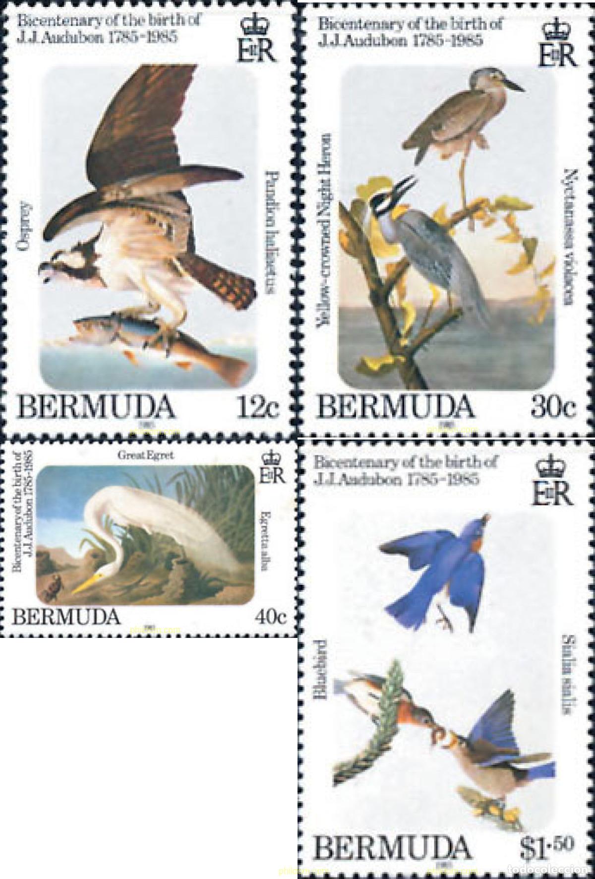 Sellos: 36478 MNH BERMUDAS 1985 BICENTENARIO DEL NACIMIENTO DEL ORNITOLOGO J.J. AUDUBON