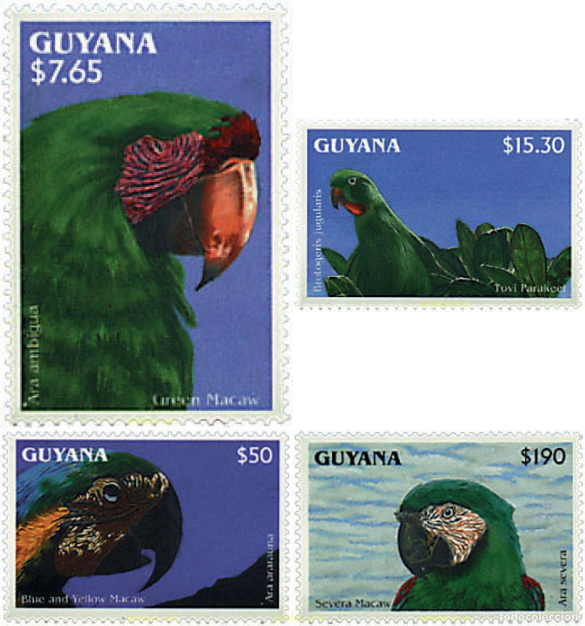 Sellos: 321398 MNH GUYANA 1993 LOROS DE AMERICA DEL SUR