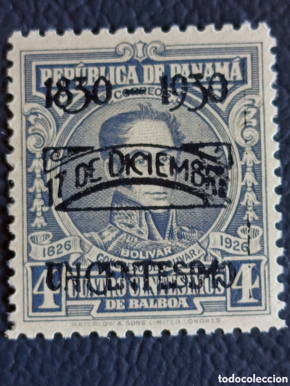 Sellos: Panam&aacute; 1930 4c Bol&iacute;var sobrecarga 1830-1930 17 Diciembre MNH Waterlow