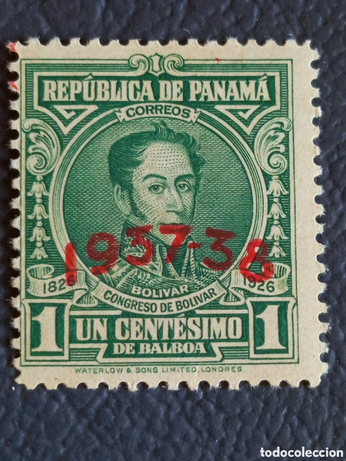 Sellos: Panam&aacute; 1937 1c Bol&iacute;var Congreso sobrecarga 1937-38 roja MNH Waterlow