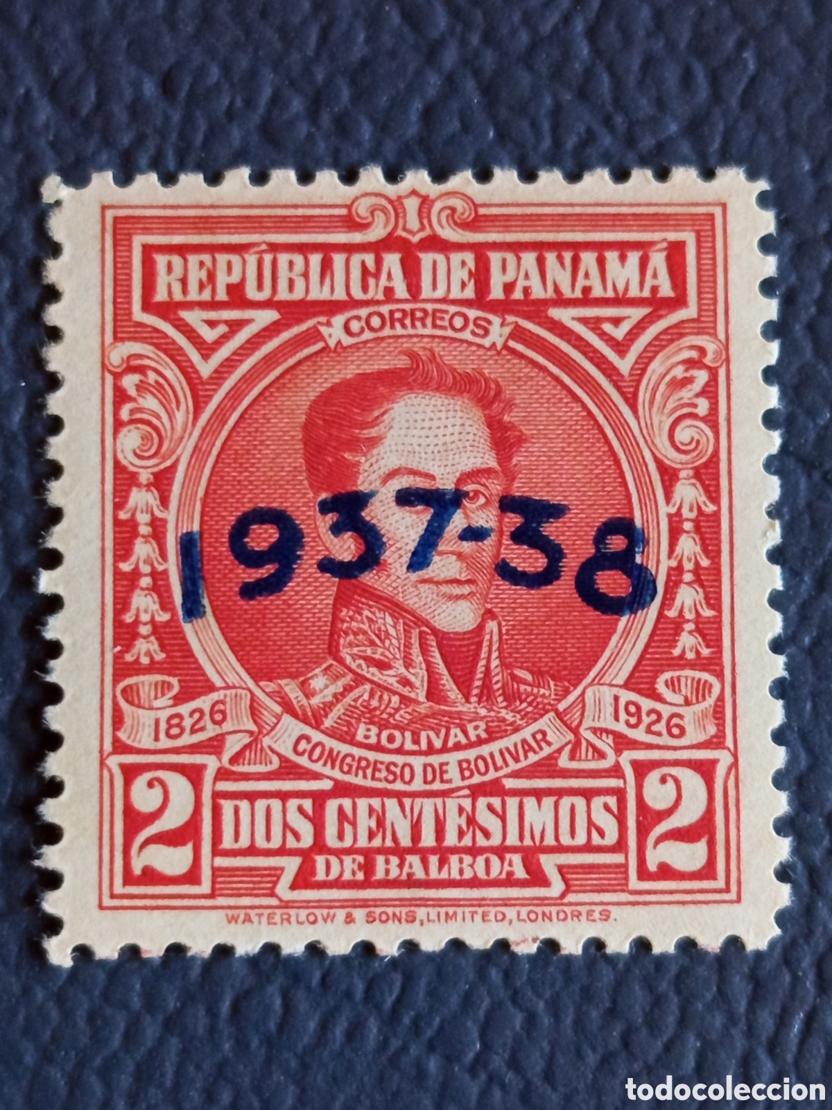 Sellos: Panam&aacute; 1937 2c Bol&iacute;var Congreso sobrecarga 1937-38 azul MNH Waterlow