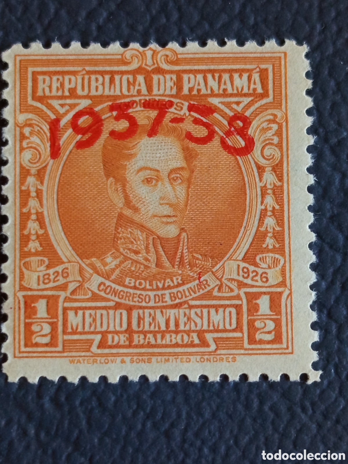 Sellos: Panam&aacute; 1937 &frac12;c Bol&iacute;var Congreso sobrecarga 1937-38 roja MNH Waterlow
