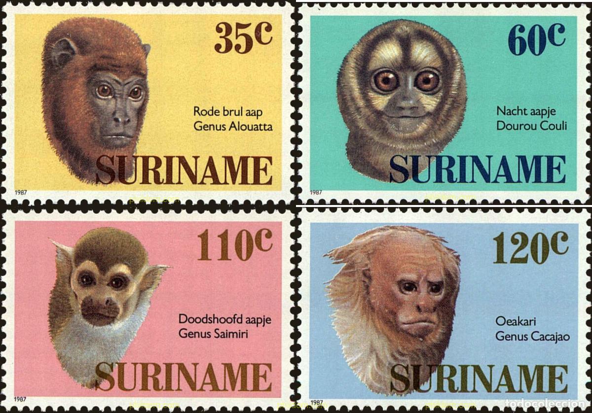 Sellos: 29605 MNH SURINAM 1987 MONOS DE SURINAM.
