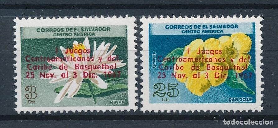 Sellos: EL SALVADOR 1967 2 STAMPS MNH OVERPRINTED JUEGOS CENTROAMERICANOS Y DEL CARIBE DE BALONCESTO FLORES