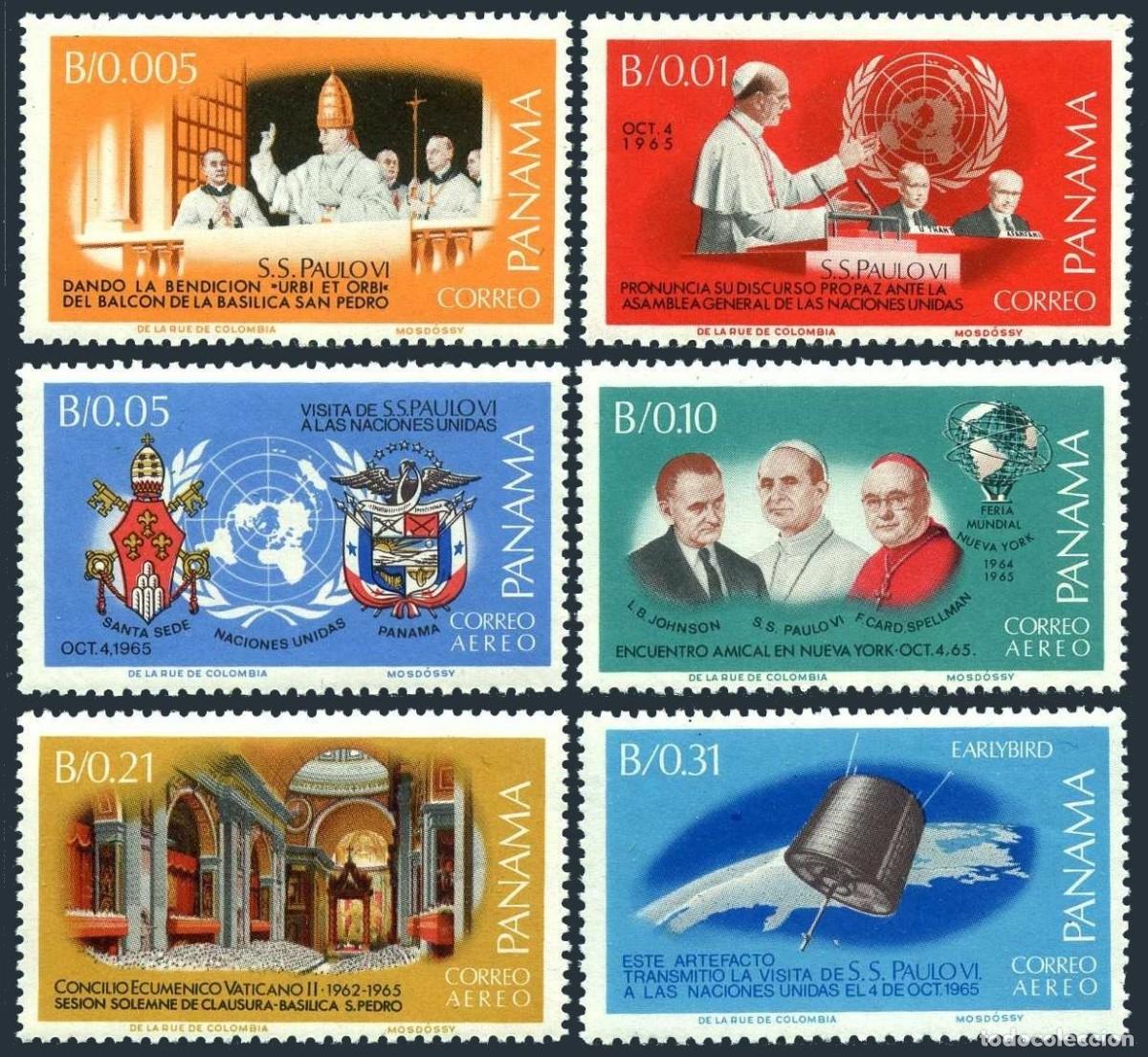 Sellos: PANAMA 1966 SERIE 6 STAMPS MNH VISITA DEL PAPA PABLO VI A LA ONU CARDENAL SPELLMAN LYNDON JOHNSON