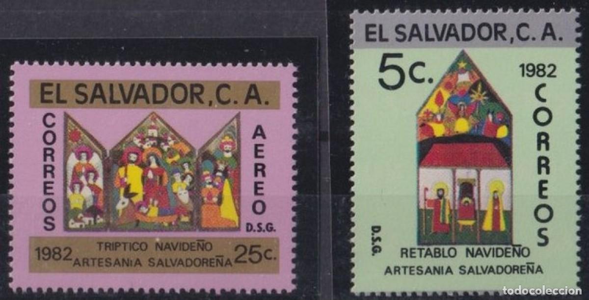 Sellos: EL SALVADOR 1982 2 STAMPS MNH TRIPTICO Y RETABLO NAVIDE&Ntilde;O NAVIDAD CHRISTMAS ARTESANIA SALVADORE&Ntilde;A