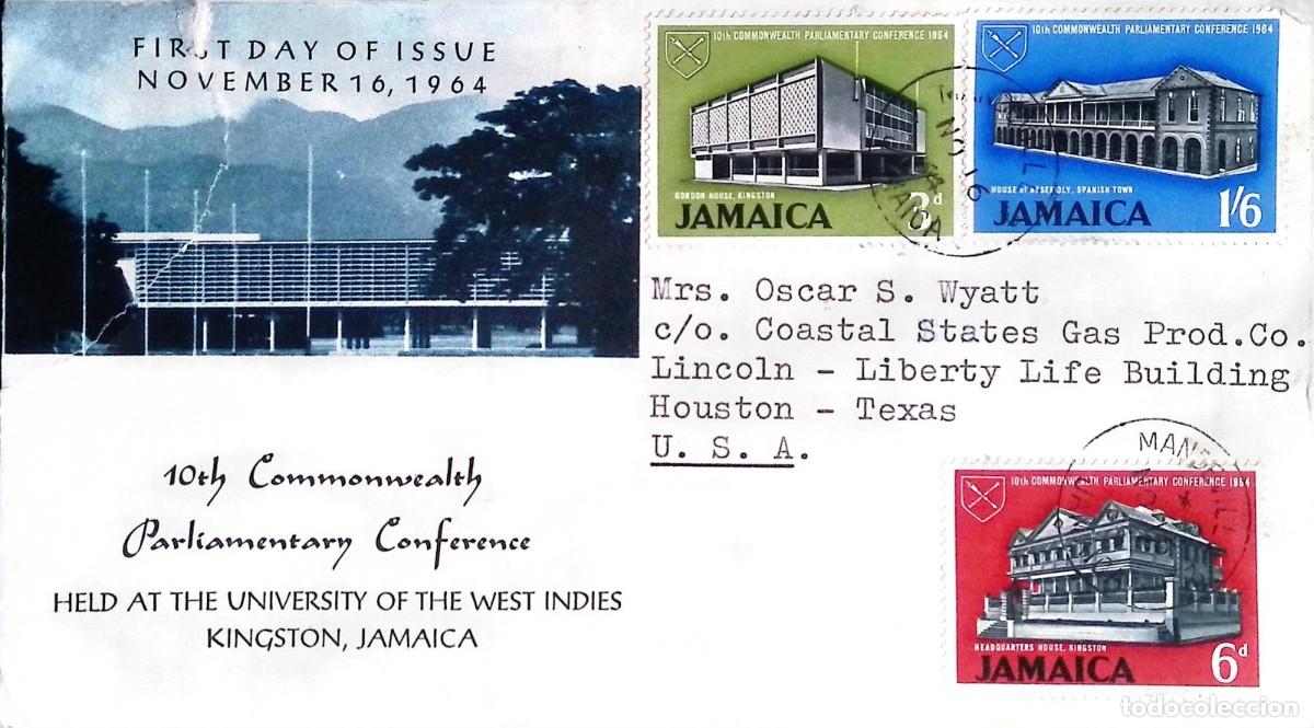 Sellos: O) 1964 JAMAICA, GORDON HOUSE, HEADQUARTERS HOUSE, HOUSE OF ASSEMBLY EN SPANISH TOWN, PARLIAMENTARY,
