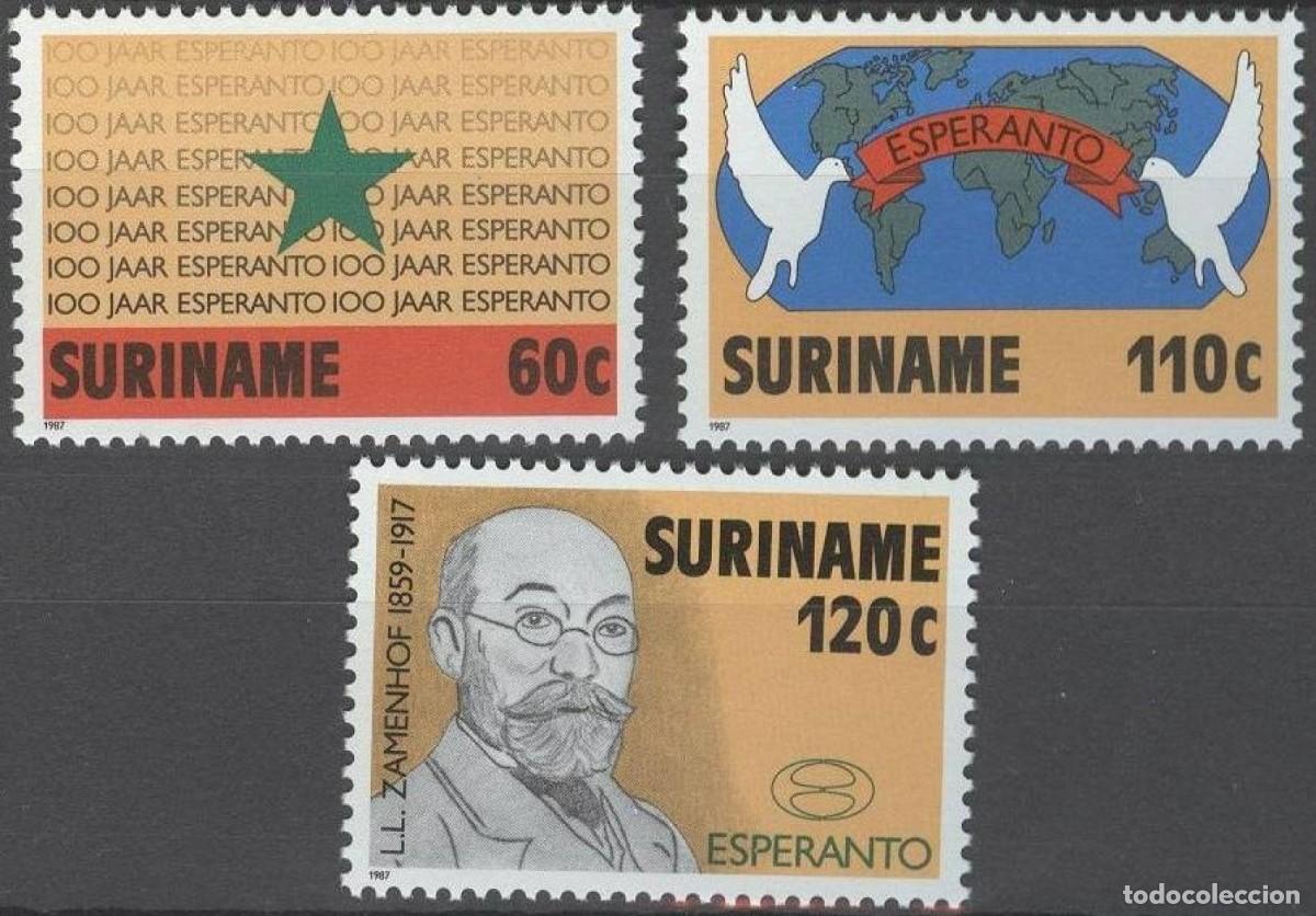 Sellos: SURINAM 1987 SERIE 3 STAMPS MNH ESPERANTO POR EL MEDICO OFTALMOLOGO LUDWIK LEJZER ZAMENHOF