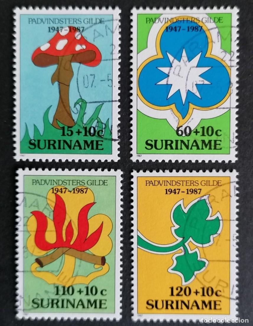 Sellos: SURINAM 1987 SERIE 4 STAMPS USED MNH GUIAS SCOUTS MUSHROOMS CHAMPIGNONS SETAS PILZE FUNGHI COGUMELOS
