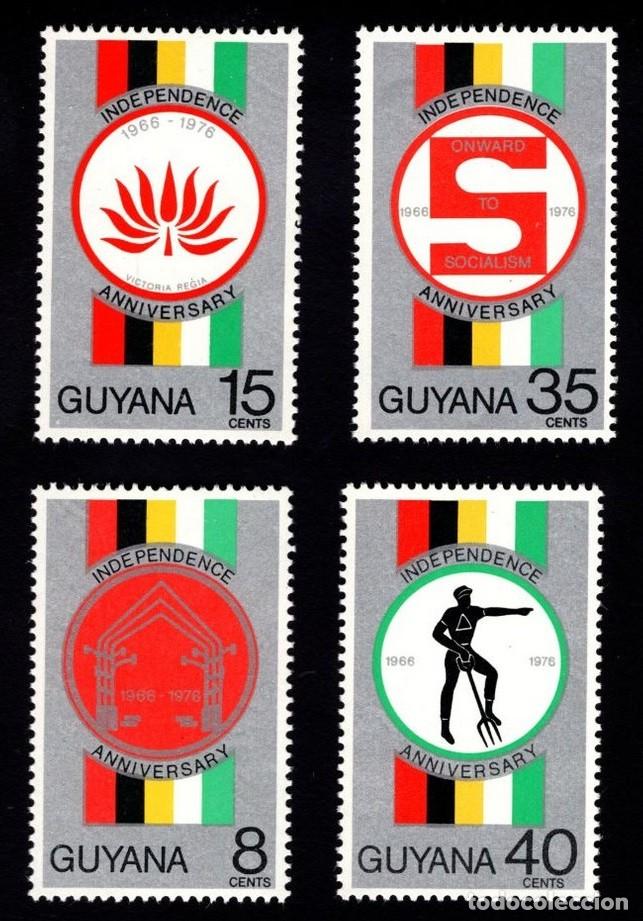 Sellos: GUYANA 1976 SERIE 4 STAMPS MNH VICTORIA REGIA ANIVERSARIO DE LA INDEPENDENCIA BANDERAS FLAGS