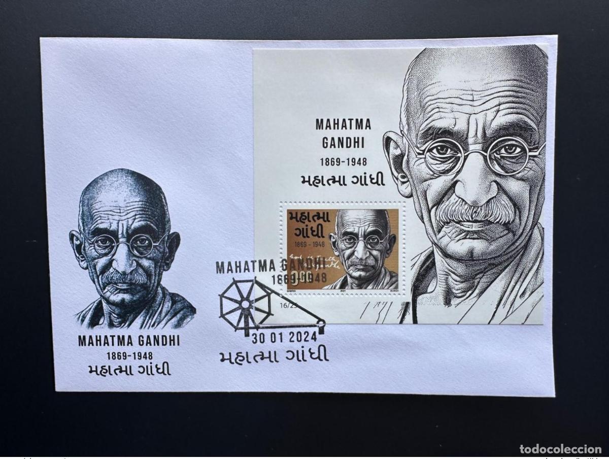 Sellos: 0&euro; 2024 - L&aacute;mina de recuerdo la FDC &laquo;Mohandas Mahatma Gandhi&raquo; Matej Gabris tipo II