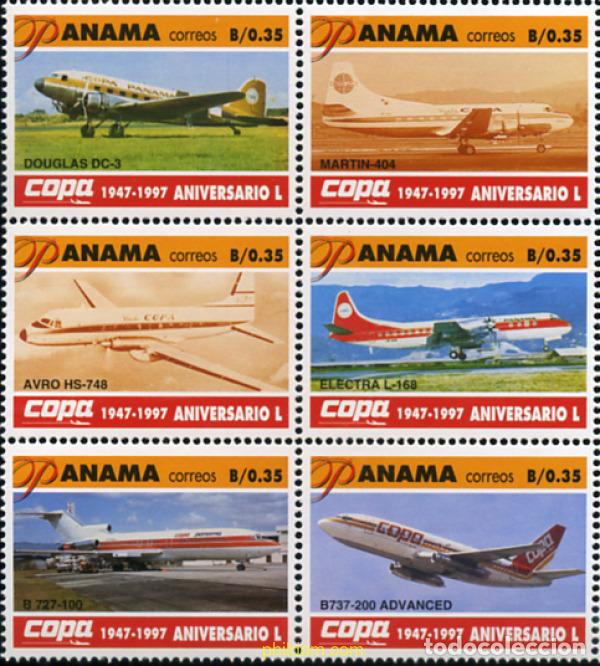 Sellos: 6915 MNH PANAMA 1997 50 ANIVERSARIO DE LA COMPA&Ntilde;IA AEREA COPA