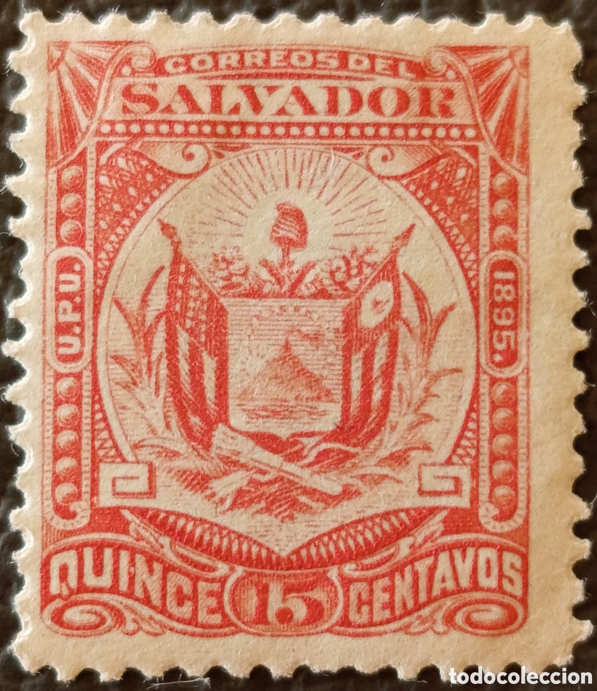 Sellos: El Salvador 1895 UPU 15c Quince Centavos Escudo Scott #124 MH