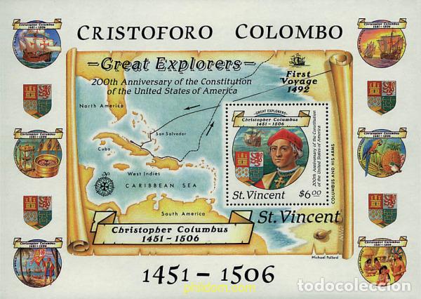 Sellos: 36962 MNH SAN VICENTE 1988 500 ANIVERSARIO DEL DESCUBRIMIENTO DE AMERICA