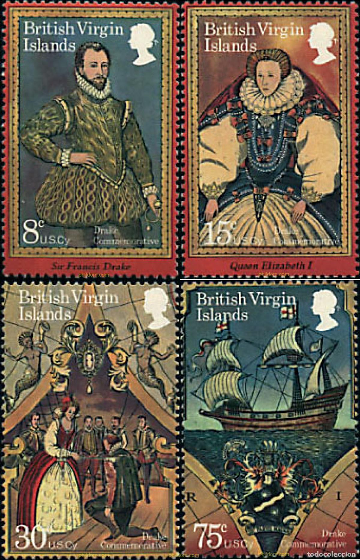 Sellos: 36348 MNH VIRGENES BRITANICAS Islas 1980 4 CENTENARIO DE SIR FRANCIS DRAKE