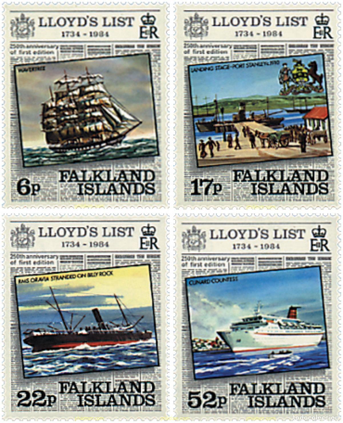 Sellos: 43225 MNH FALKLAND 1984 250 ANIVERSARIO DE LA PRIMERA EDICION DE LA &rdquo;LISTA DE LLOYD&rdquo;