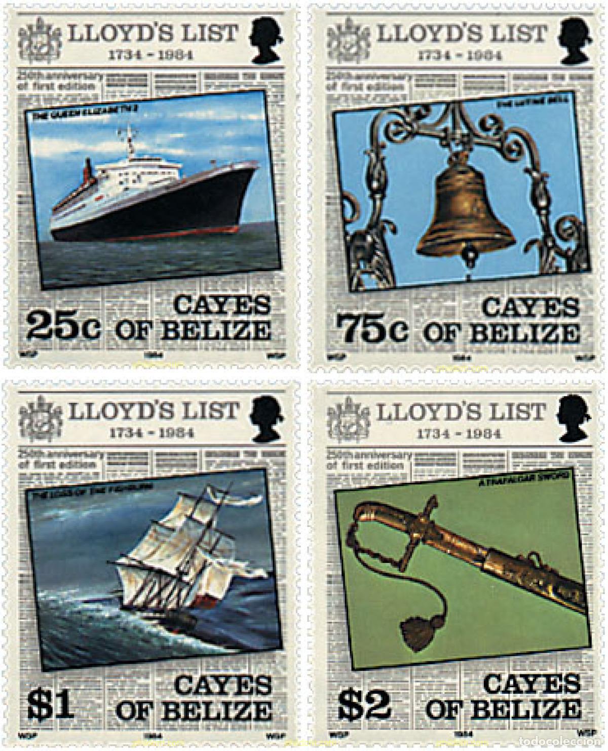 Sellos: 173759 MNH CAYOS DE BELIZE 1984 250 ANIVERSARIO DE LA PRIMERA EDICION DE LA &rdquo;LISTA DE LLOYD&rdquo;