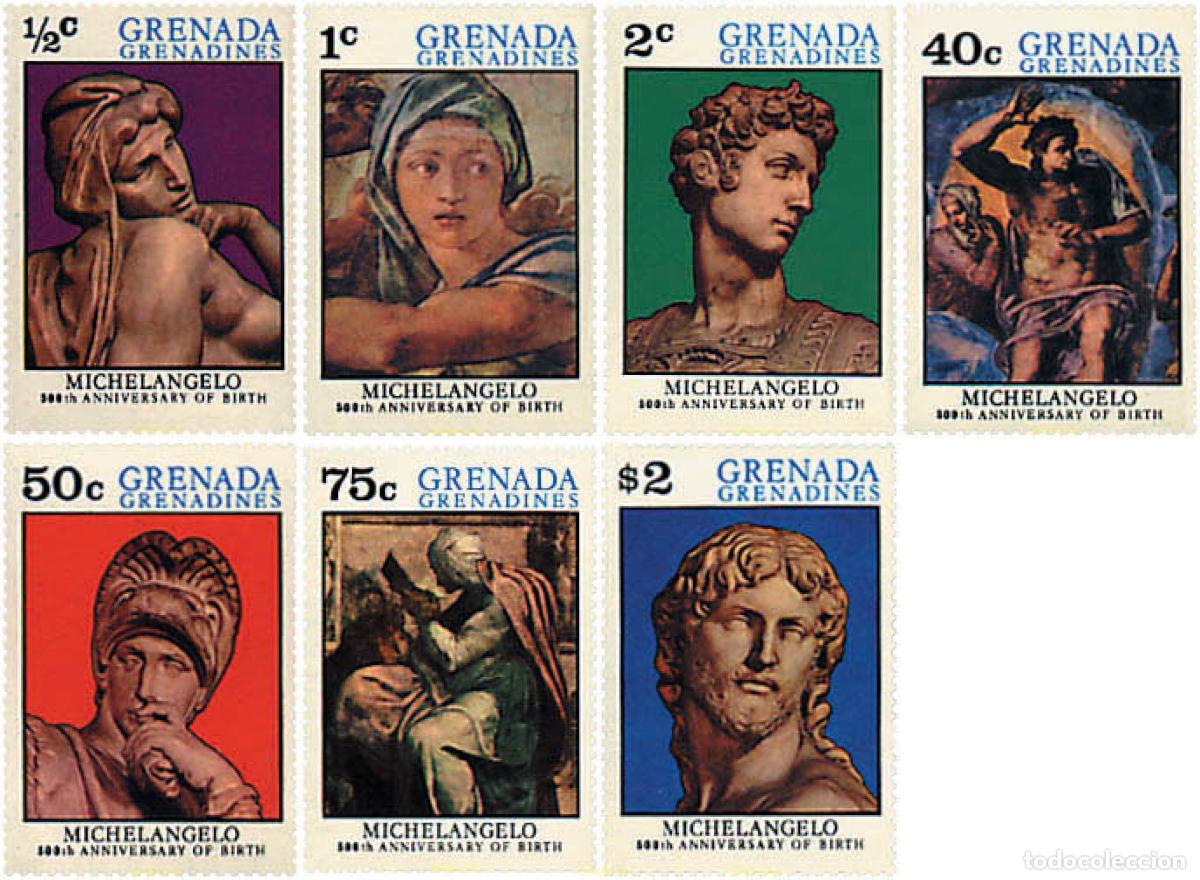 Sellos: 141517 MNH GRANADA GRANADINAS 1975 500 ANIVERSARIO DEL NACIMIENTO DE MICHELANGELO BUONARROTI