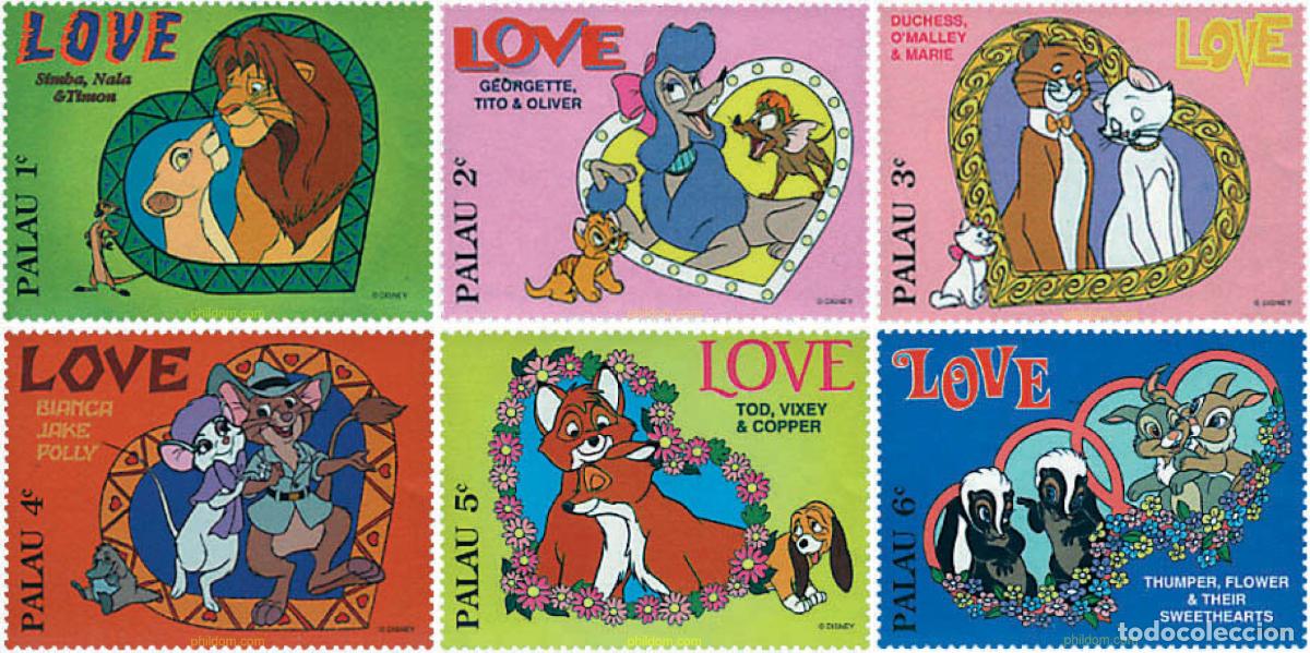 Sellos: 51083 MNH PALAU 1996 ESCENAS DE AMOR EN PELICULAS DE DISNEY