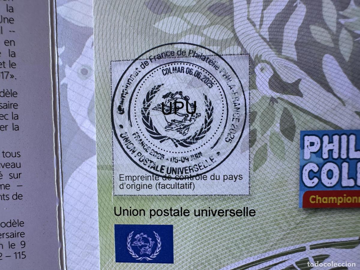 Sellos: Esp&eacute;cimen de carpeta Colmar UPU - Francia 2025 Phila Abidjan Cup&oacute;n IRC