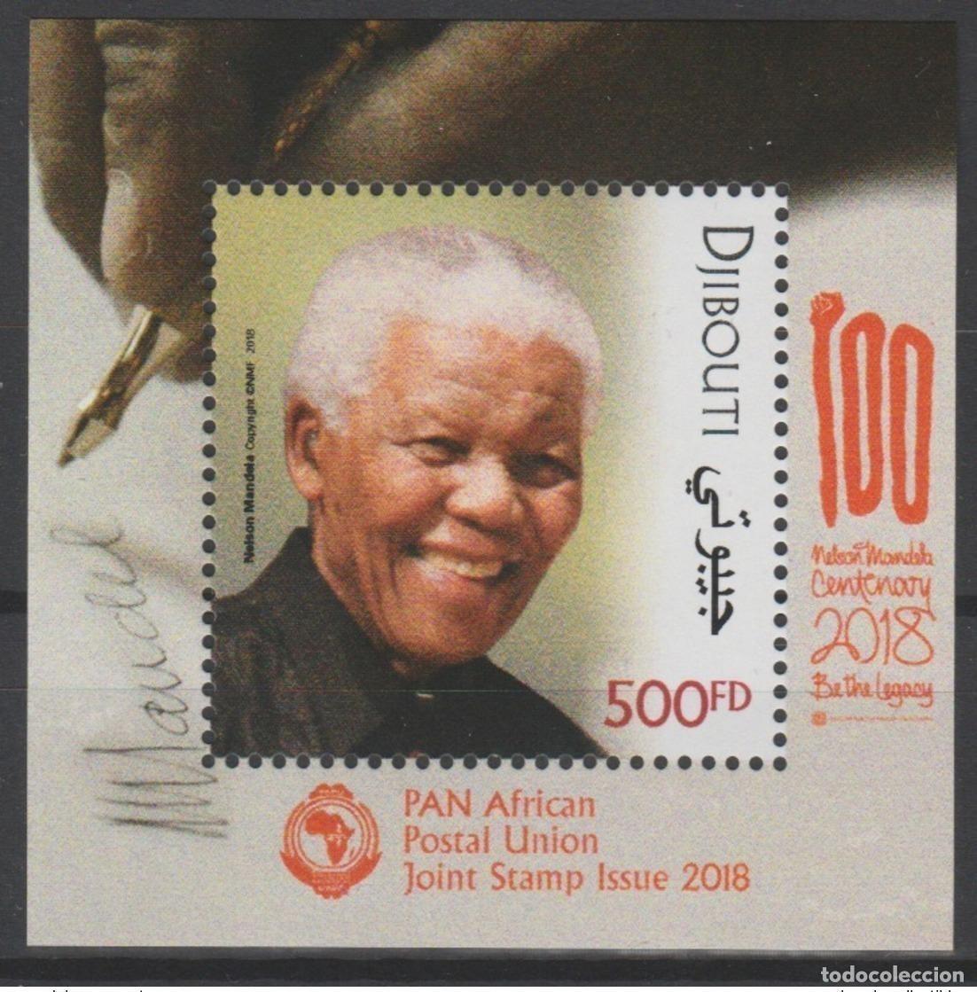 Sellos: Yibuti 2018 Mi.? Edici&oacute;n conjunta S/S El correo panafricano Nelson Mandela cumple 100 a&ntilde;os