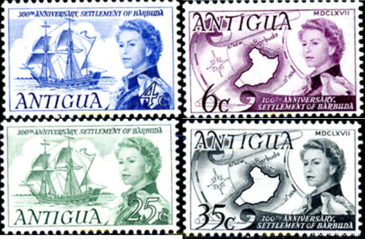 Sellos: 246841 MNH ANTIGUA 1967 TRICENTENARIO DEL ESTABLECIMIENTO BRITANICO EN BARBUDA