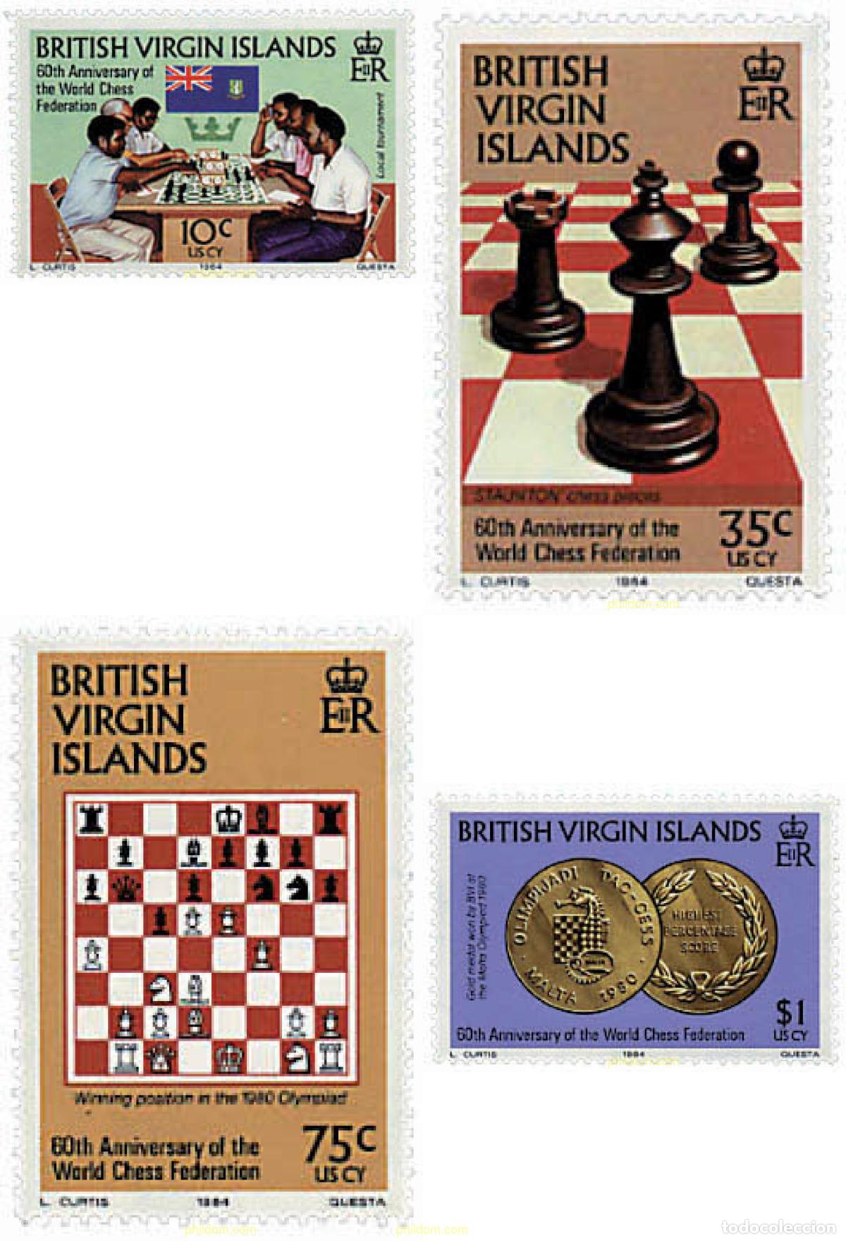 Sellos: 36356 MNH VIRGENES BRITANICAS Islas 1984 60 ANIVERSARIO DE LA FEDERACION INTERNACIONAL DE AJEDREZ