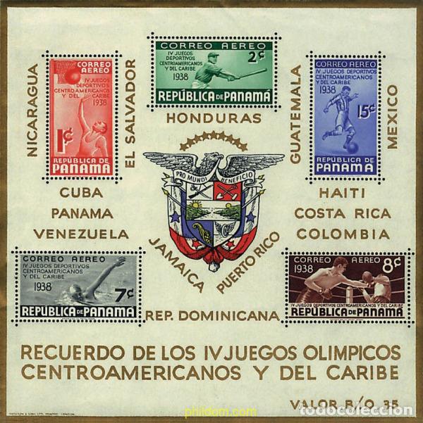 Sellos: 52141 MNH PANAMA 1938 4 JUEGOS DEPORTIVOS CENTROAMERICANOS Y DEL CARIBE