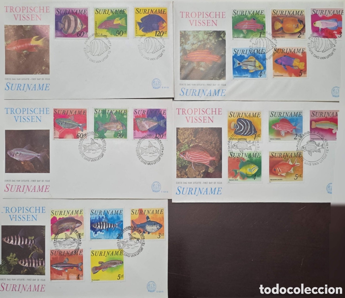 Sellos: CA)Suriname.1976 - 1978 (A multi-year collection of different philatelic broadcasts cancelled in Par