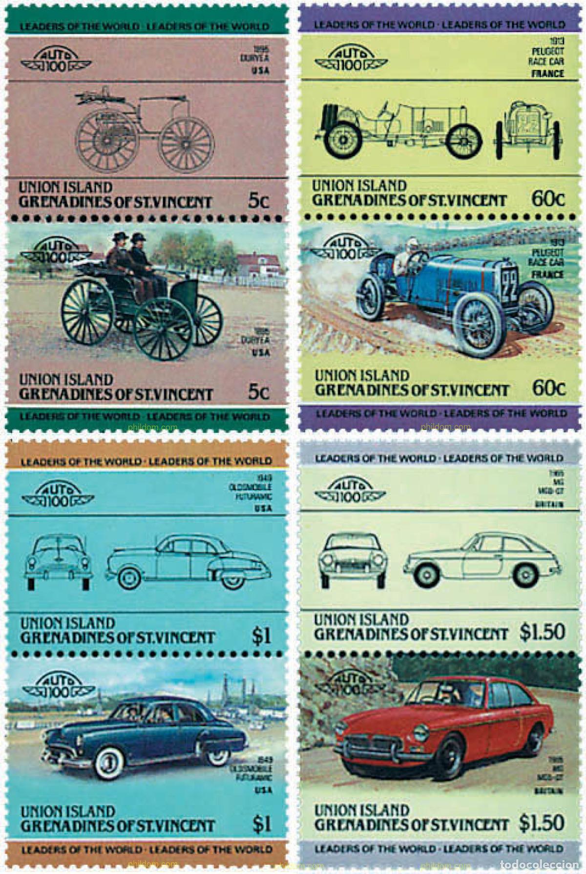 Sellos: 5845 MNH SAN VICENTE GRANADINAS. UNION ISLAND 1985 AUTOMOVILES