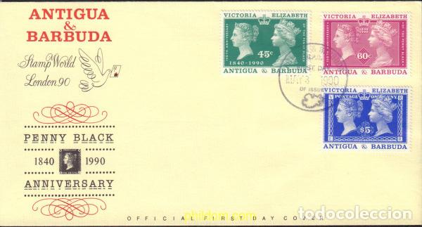Sellos: 372374 MNH ANTIGUA Y BARBUDA 1990 150 ANIVERSARIO DEL SELLO