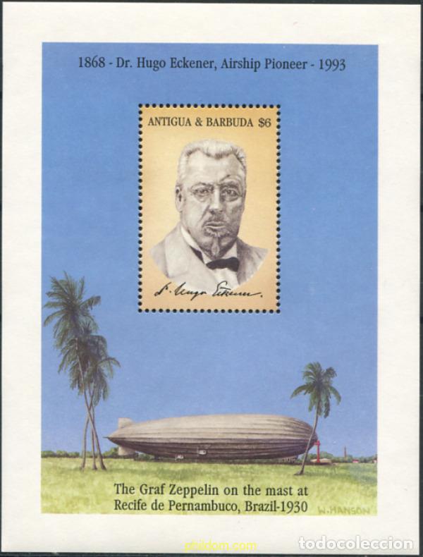 Sellos: 46962 MNH ANTIGUA Y BARBUDA 1993 125 ANIVERSARIO DEL NACIMIENTO DE HUGO ECKENER