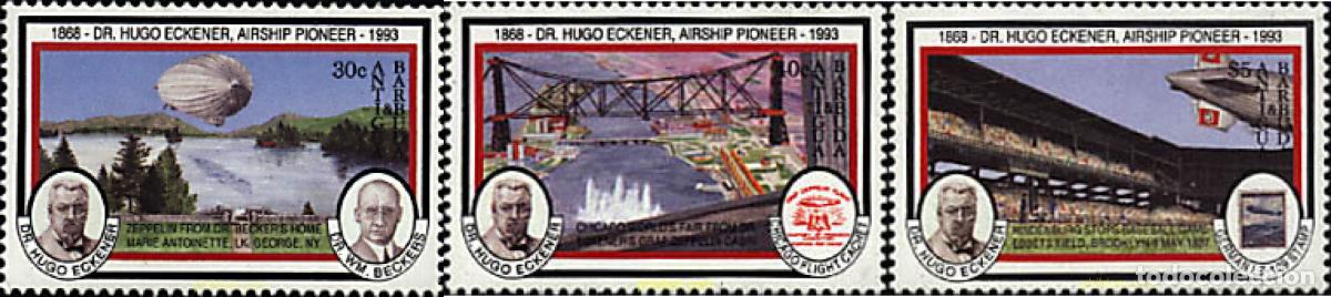 Sellos: 46960 MNH ANTIGUA Y BARBUDA 1993 125 ANIVERSARIO DEL NACIMIENTO DE HUGO ECKENER