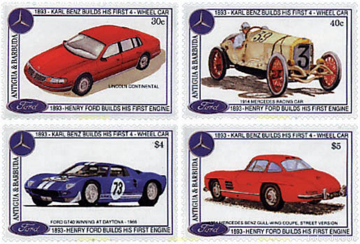 Sellos: 46963 MNH ANTIGUA Y BARBUDA 1993 CENTENARIO DE MERCEDES BENZ Y DE FORD