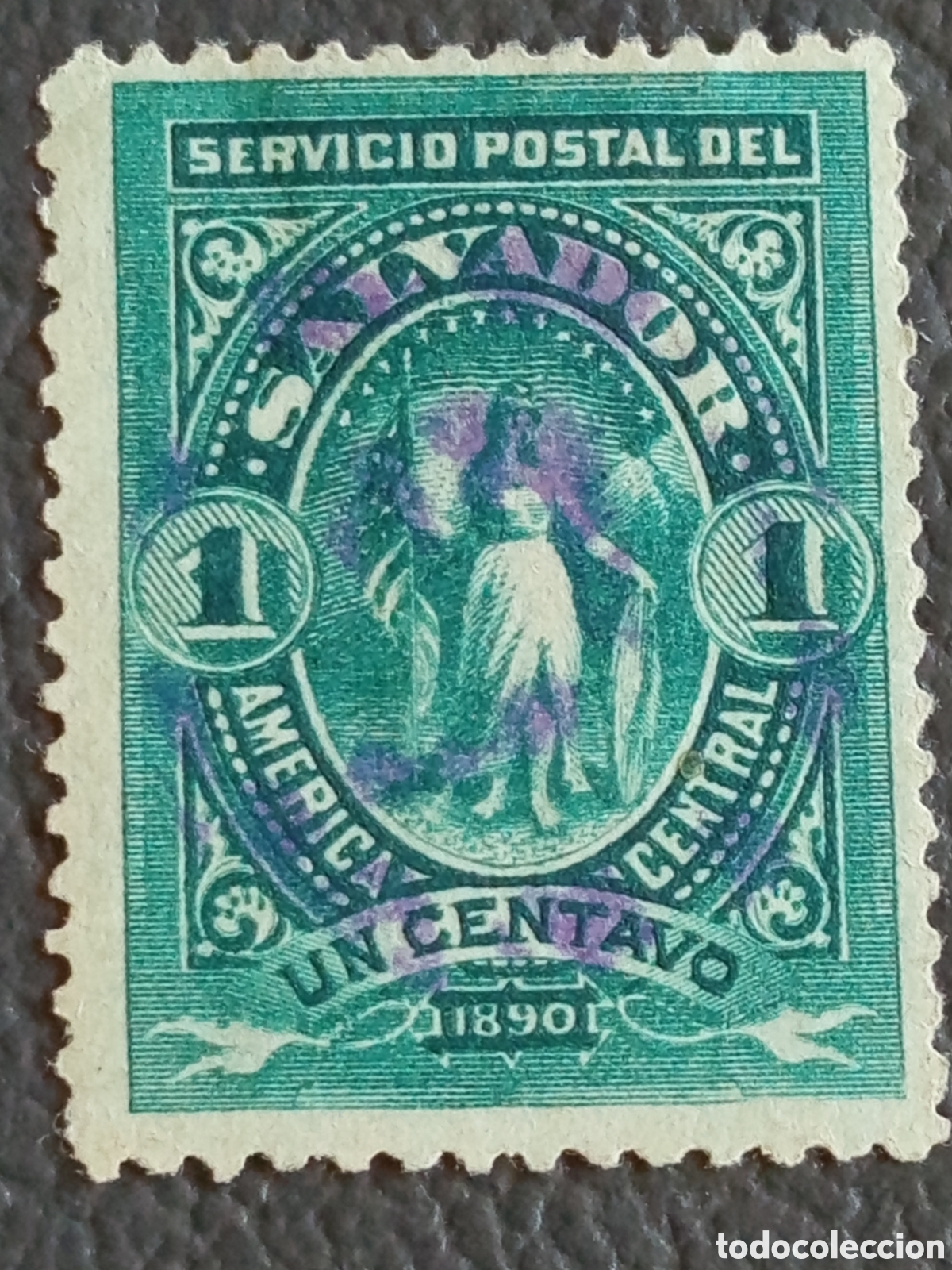 Sellos: Salvador 1890 Scott #38 &ndash; 1c Verde &rdquo;Diosa Victoria&rdquo; &ndash; Usado