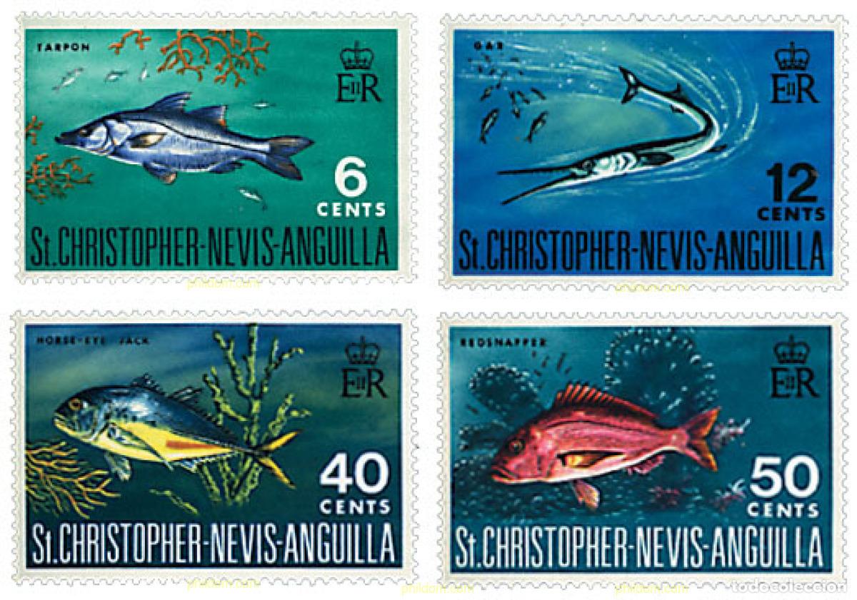 Sellos: 57537 MNH SAN CRISTOBAL-NEVIS-ANGUILLA 1969 PECES
