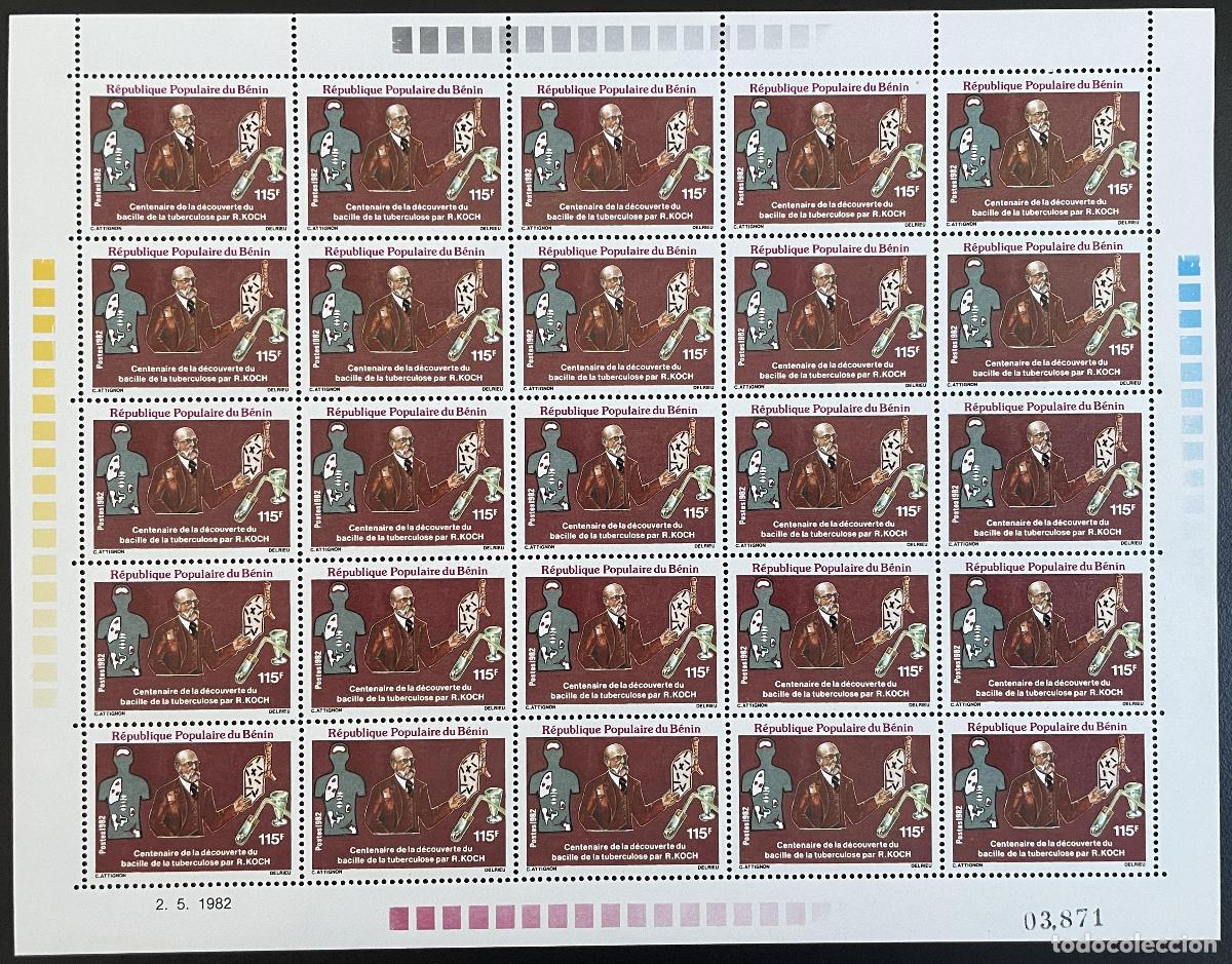 Sellos: Benin 1982 YT 537 l&aacute;mina Robert Koch bacilo de la tuberculosis medicina salud