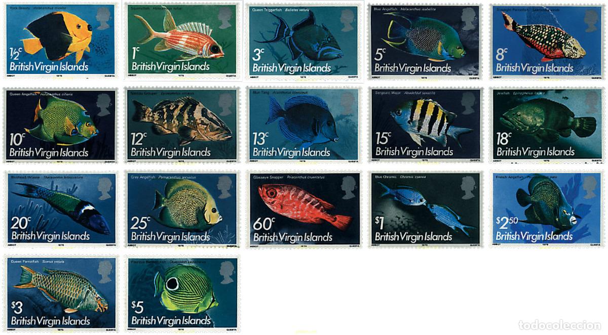 Sellos: 36340 MNH VIRGENES BRITANICAS Islas 1975 PECES