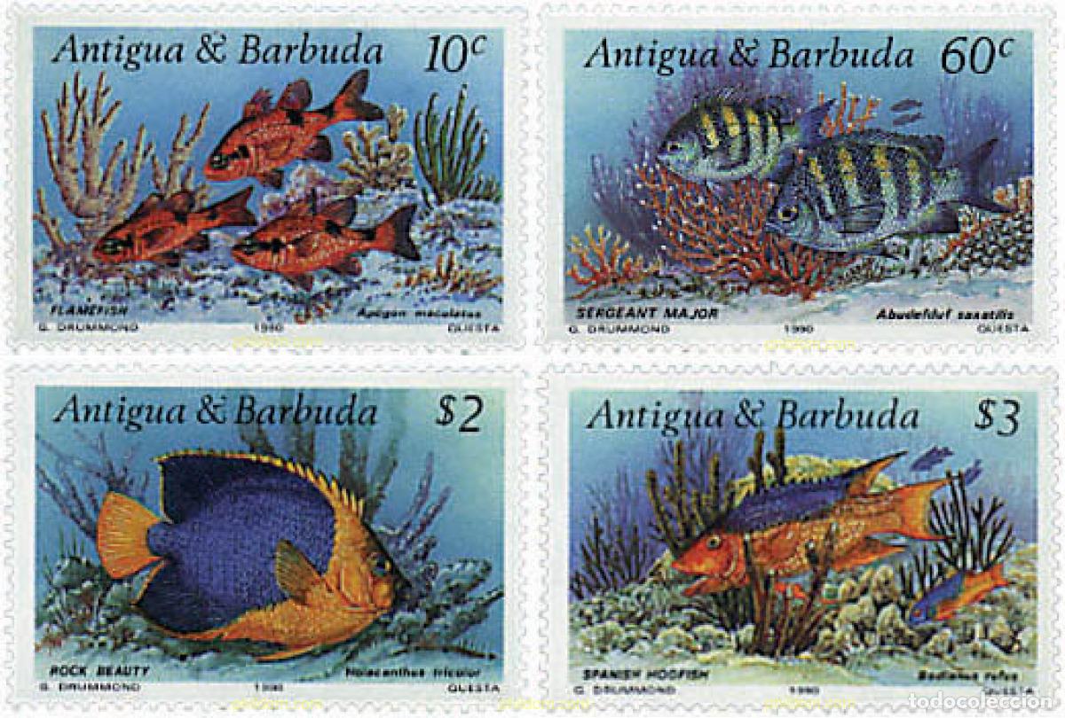Sellos: 286527 MNH ANTIGUA Y BARBUDA 1990 PECES DE LOS ARRECIFES DE CORAL