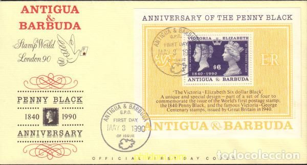 Sellos: 372375 MNH ANTIGUA Y BARBUDA 1990 150 ANIVERSARIO DEL SELLO