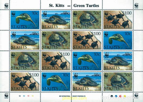 Sellos: 12658 MNH SAN KITTS 1995 TORTUGA VERDE