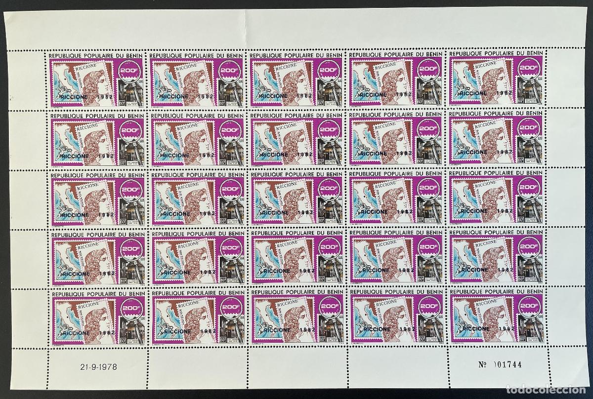 Sellos: Benin 1982 YT 556 hoja Exposici&oacute;n filat&eacute;lica sobreimpresa de Riccione