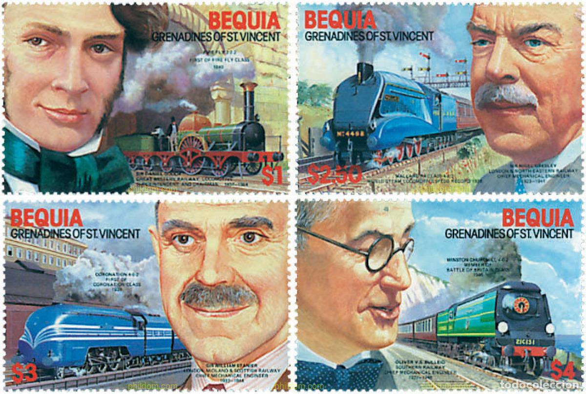 Briefmarken: 57392 MNH SAN VICENTE GRANADINAS. BEQUIA 1986 LOCOMOTORAS E INGENIEROS
