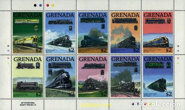 Sellos: 311659 MNH GRANADA 1989 TRENES Y LOCOMOTORAS DE AMERICA