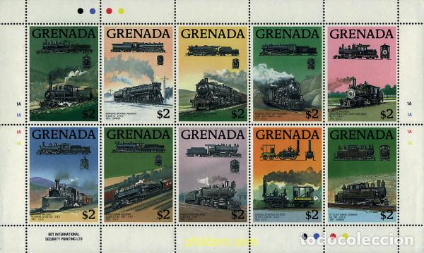 Sellos: 311660 MNH GRANADA 1989 TRENES Y LOCOMOTORAS DE AMERICA